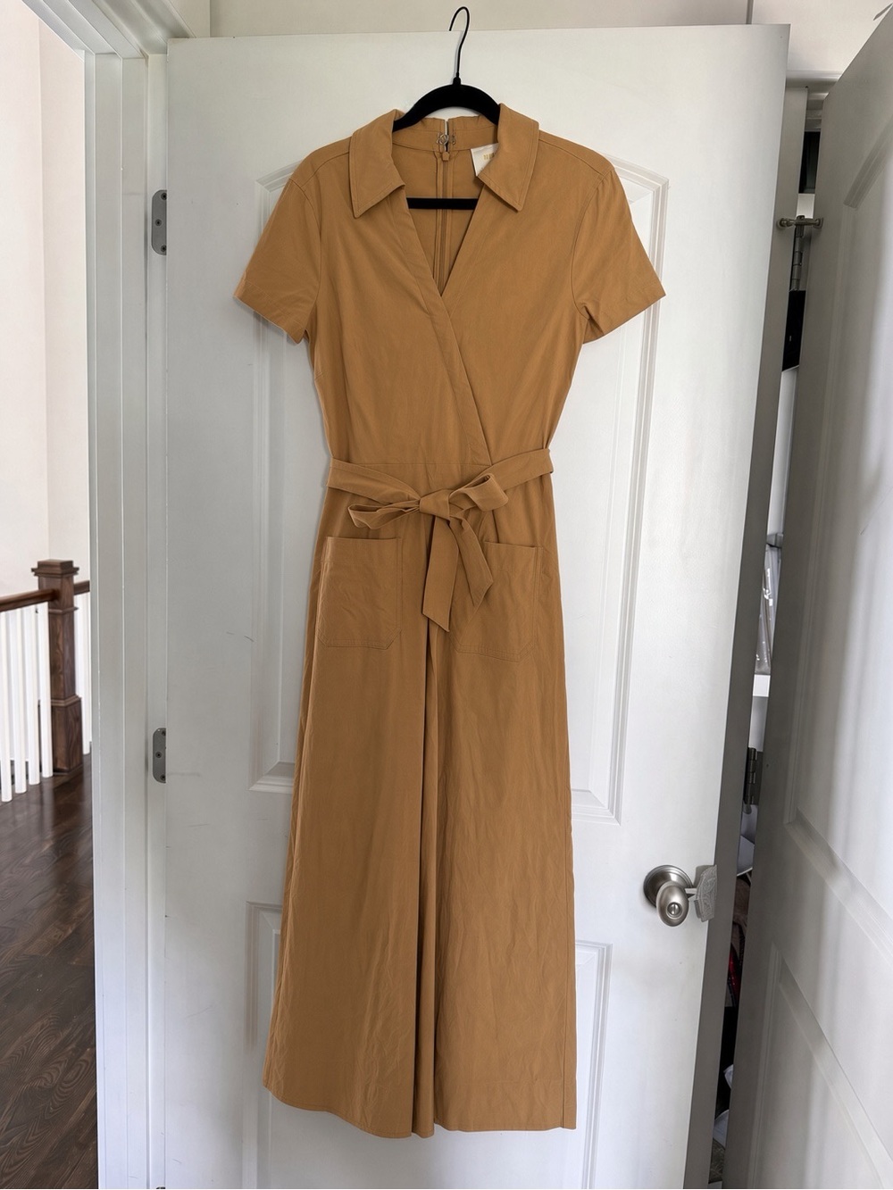 Maeve by Anthropologie Short Sleeve Wrap Jumpsuit in Camel